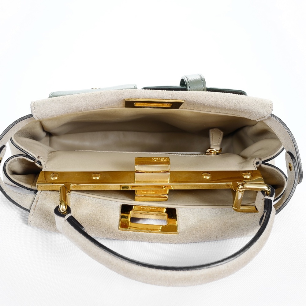 Fendi Peekaboo Mini Pocket Beige Suede Handbag - Picture 9 of 14